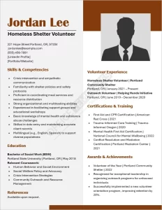 Homeless Shelter Volunteer Resume Template