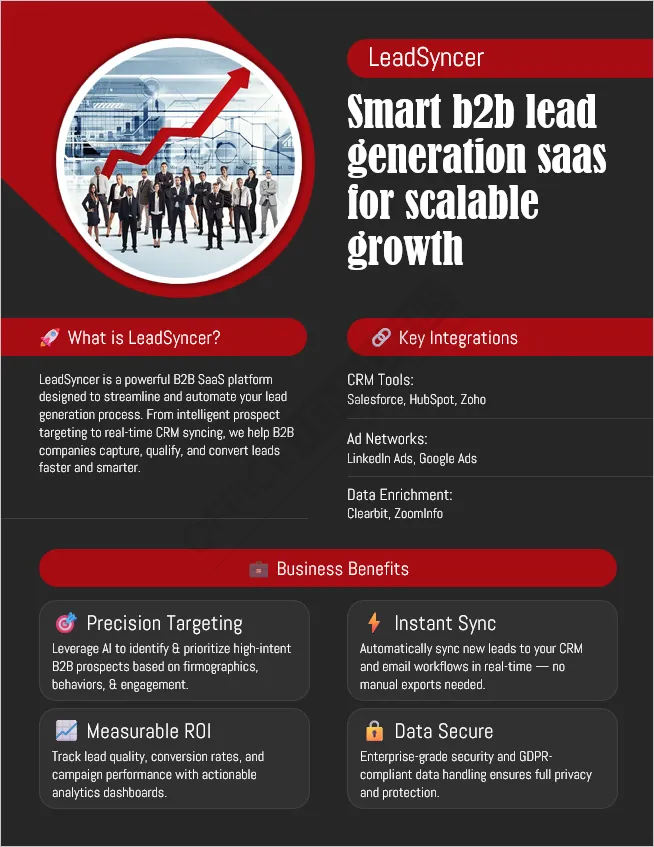 B2B SaaS lead generation deck with CRM integration and business benefits