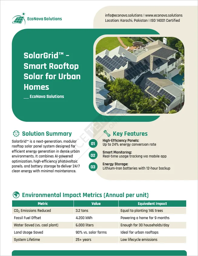 Green energy pitch template for smart solar rooftop system and impact stats