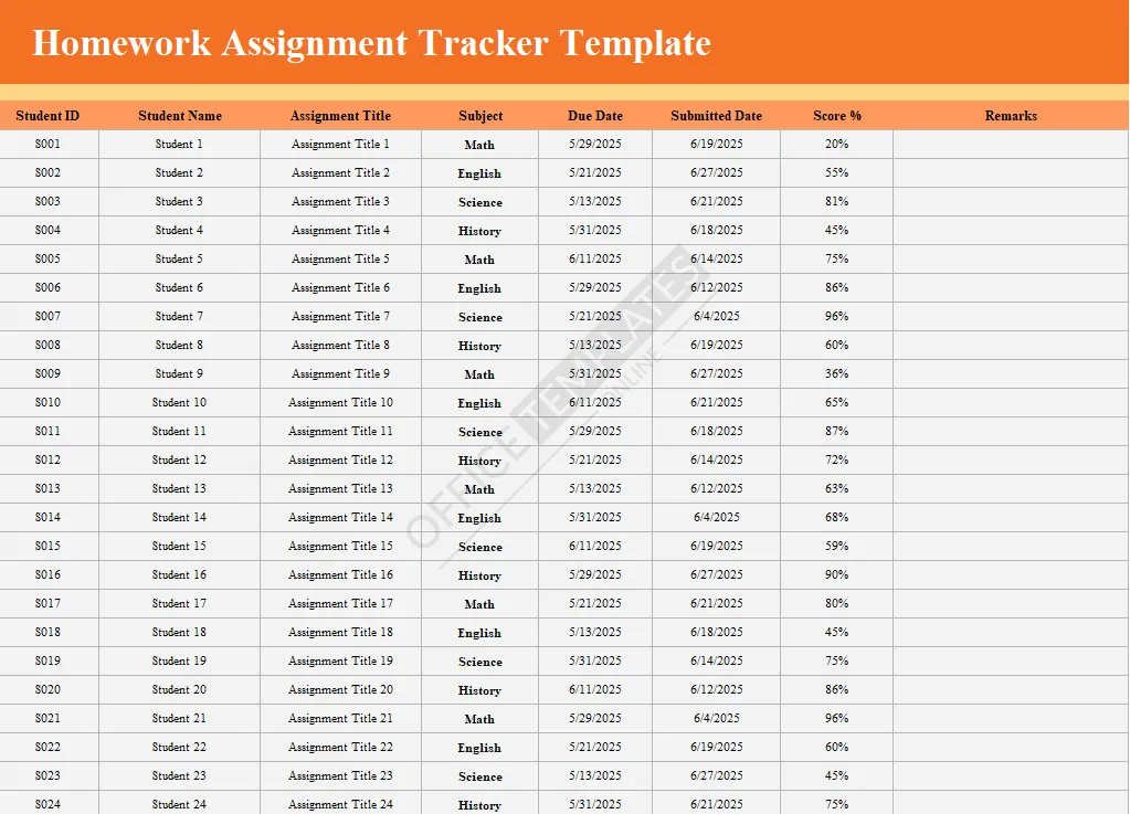Homework Assignment Tracker Template