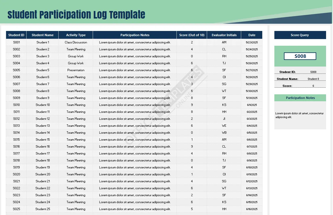 Student Participation Log Template