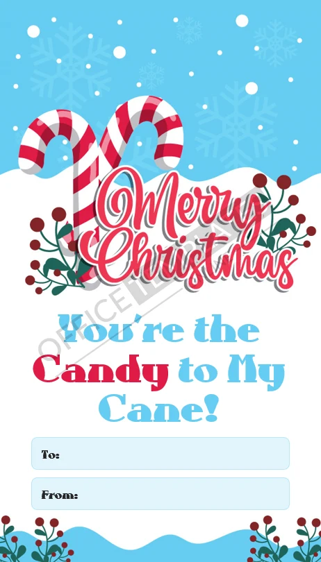 Candy cane striped Christmas gift tag template with festive greeting editable in Microsoft Word.