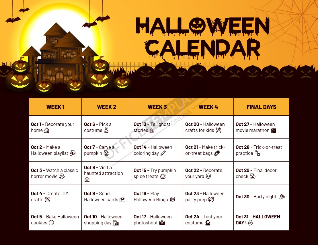 Halloween Calendar Template
