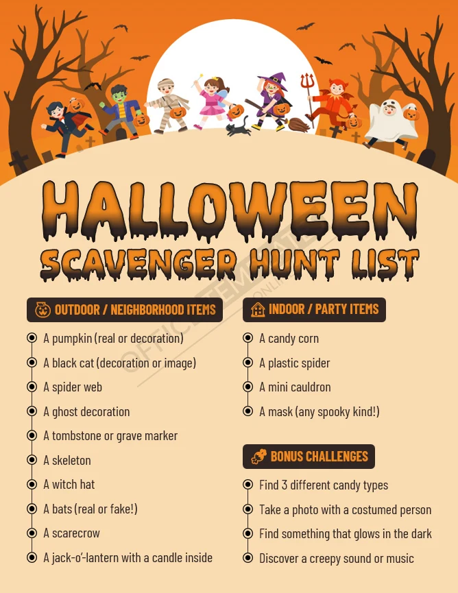 Halloween Scavenger Hunt List Template