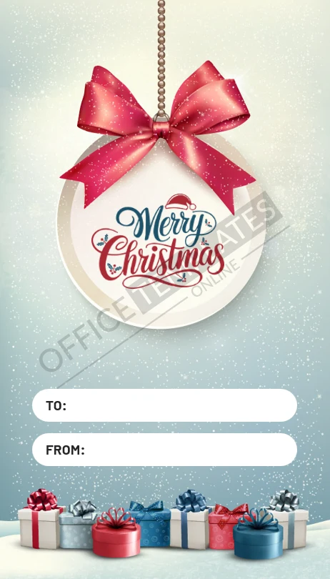 Round ornament-shaped Christmas gift tag template editable in Microsoft Word.