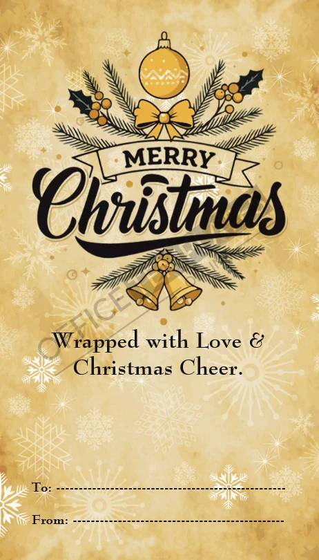 Rustic Kraft Paper Christmas gift tag template with vintage holiday greeting editable in Microsoft Word.