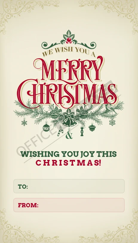 Vintage Christmas gift tag template with retro festive greeting editable in Microsoft Word.