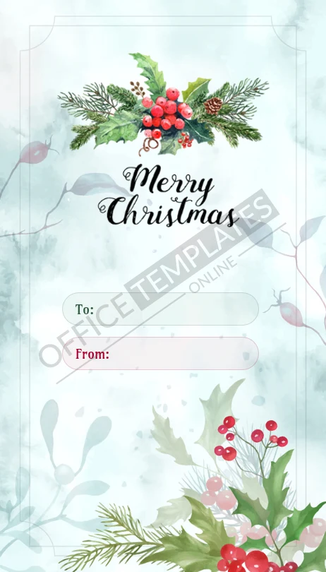 Watercolor Christmas gift tag template with artistic festive design editable in Microsoft Word.
