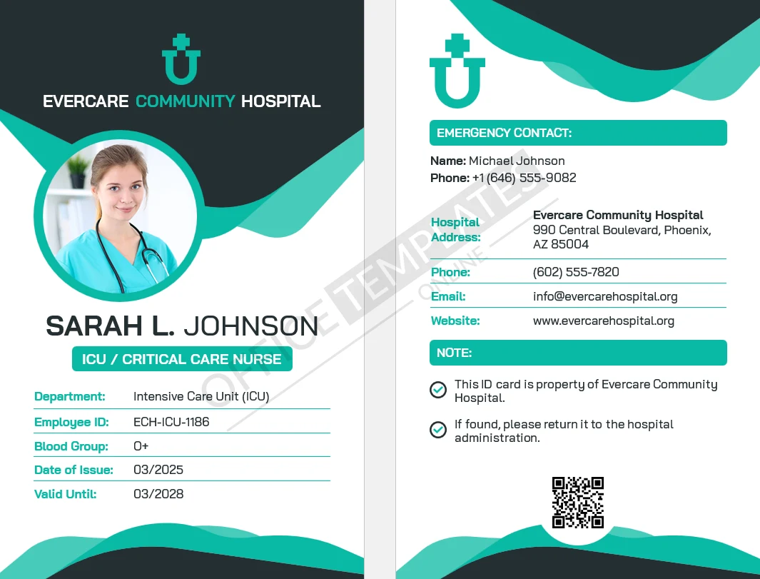 ICU / Critical Care Nurse ID Card Template