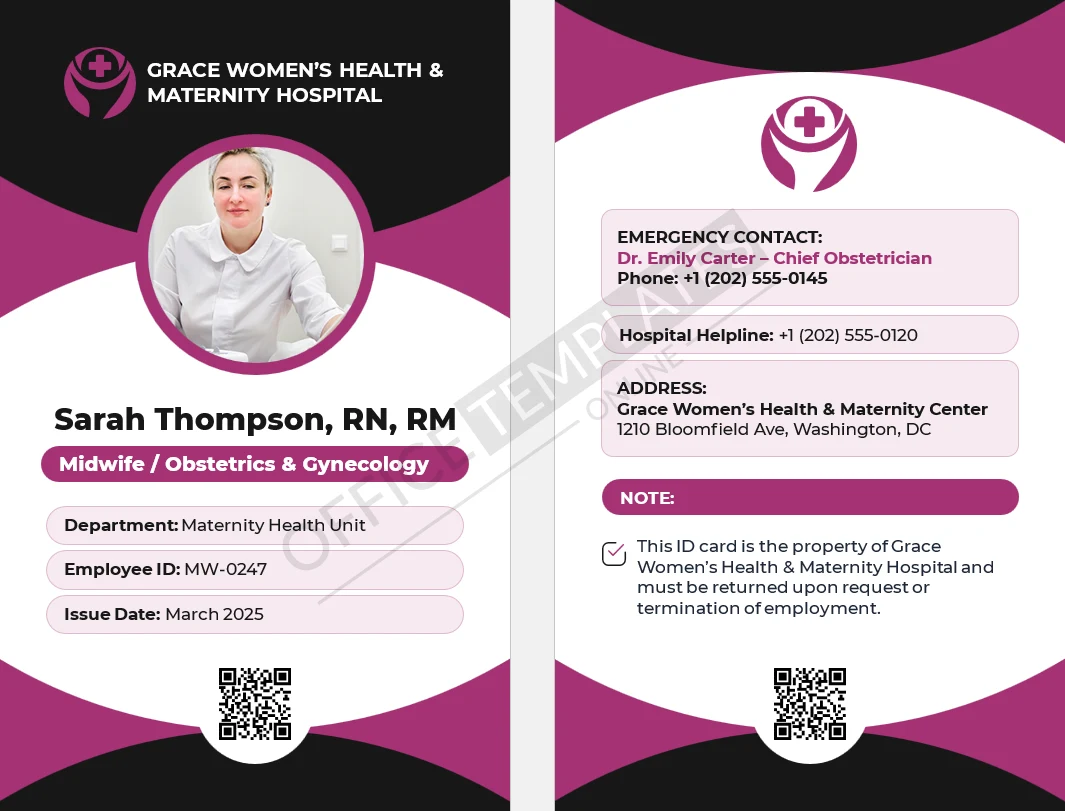 Midwife / Obstetrics & Gynecology Nurse ID Card Template