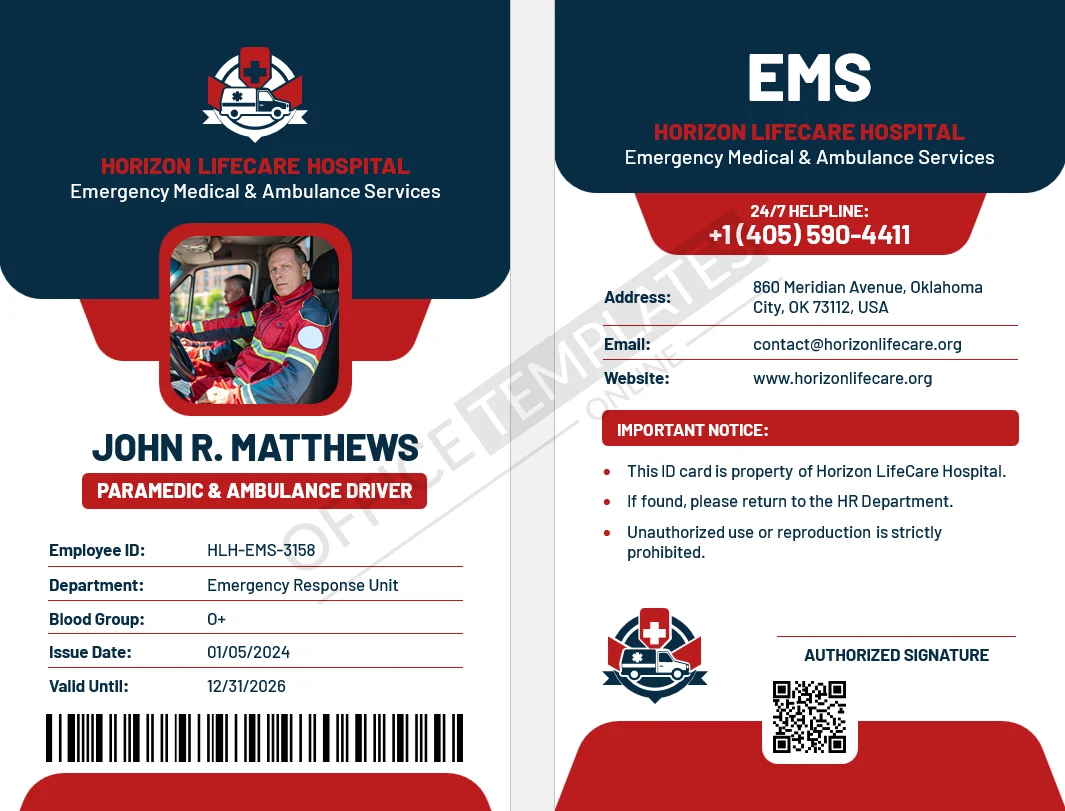 Paramedic & Ambulance Driver ID Card Template