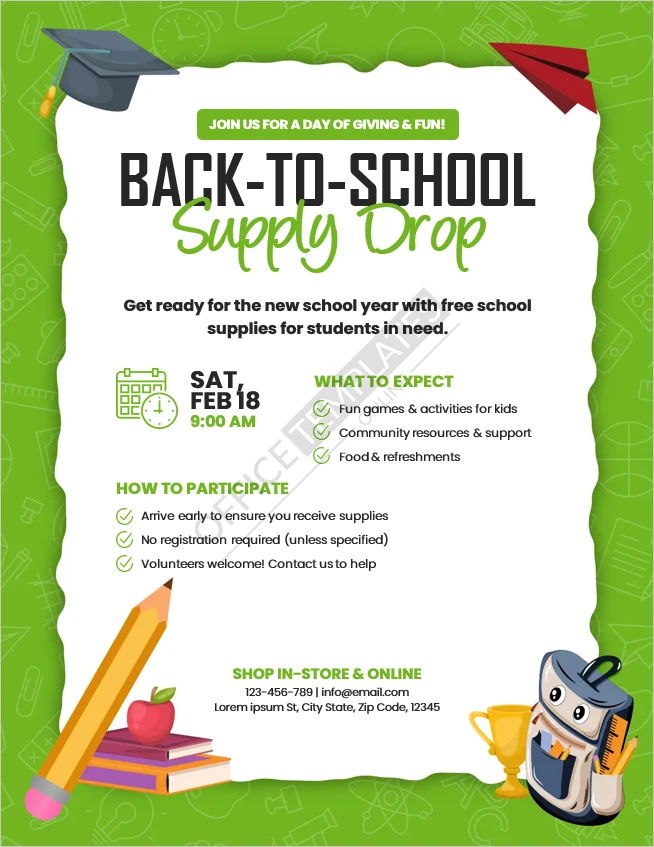 Back-to-School Supply Drop Flyer Template (Free Printable Word File)