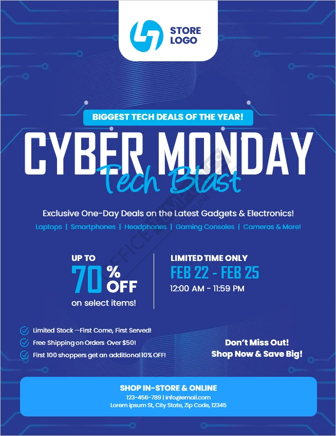 Cyber Monday Tech Blast Flyer Template (Free Editable Word File)