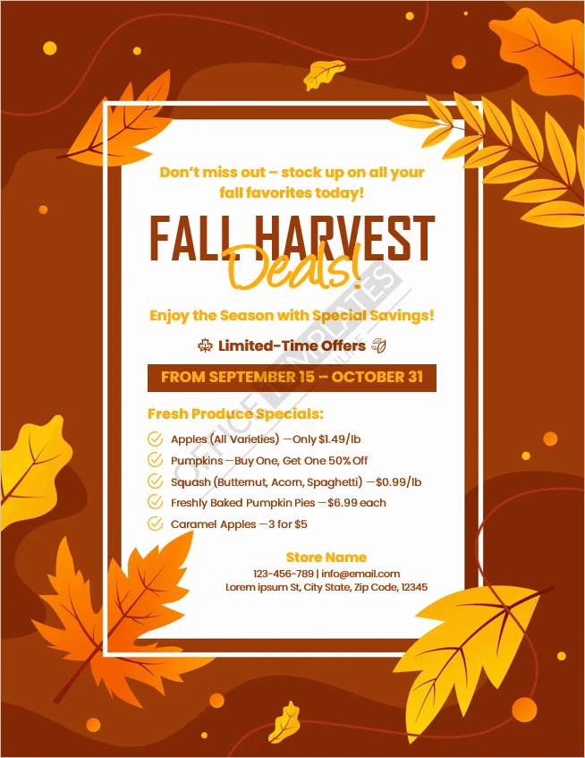 Fall Harvest Deals Flyer Template (Free Word Download)