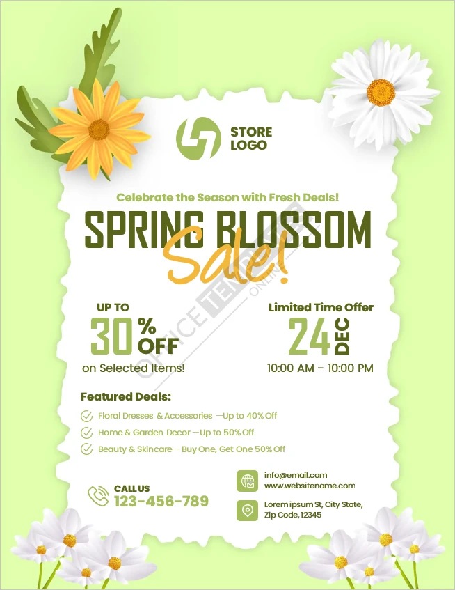 Spring Blossom Discount Flyer Template (Free Printable Word File)