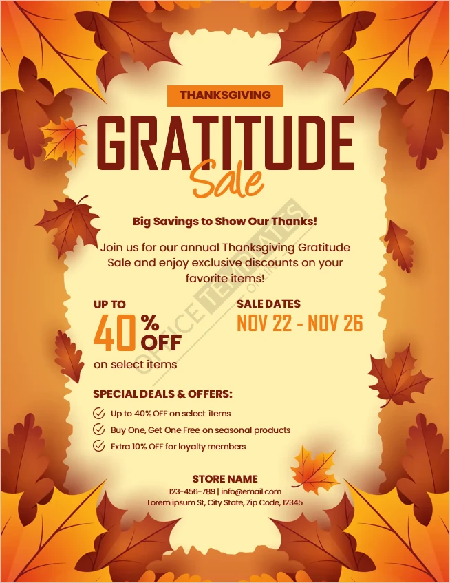 Thanksgiving Gratitude Sale Flyer Template (Free Editable Word File)