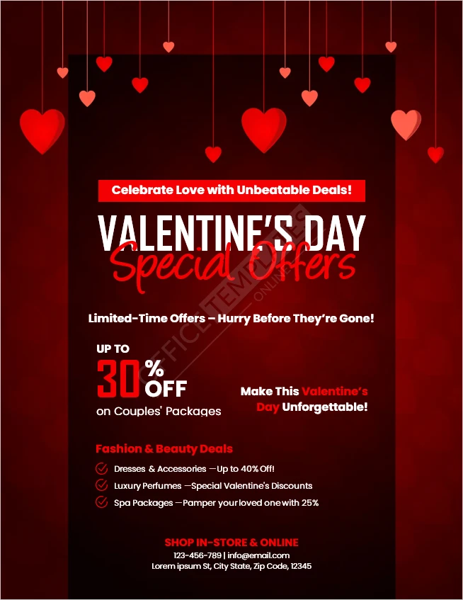Valentine&rsquo;s Love Bargains Flyer Template (Free Word Download)