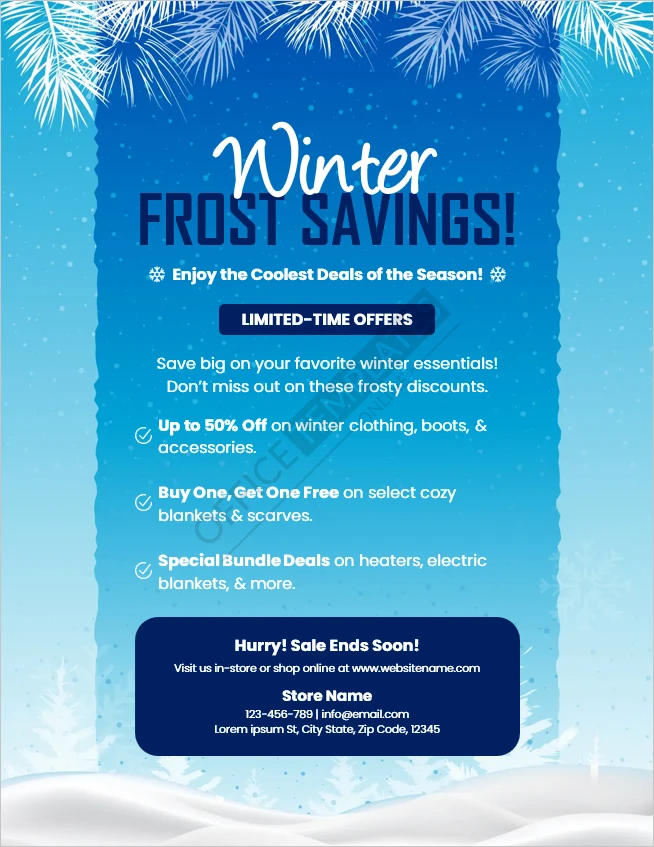 Winter Frost Savings Flyer Template (Free Editable MS Word File)