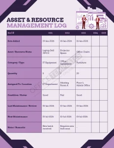 Asset & Resource Management Log Template