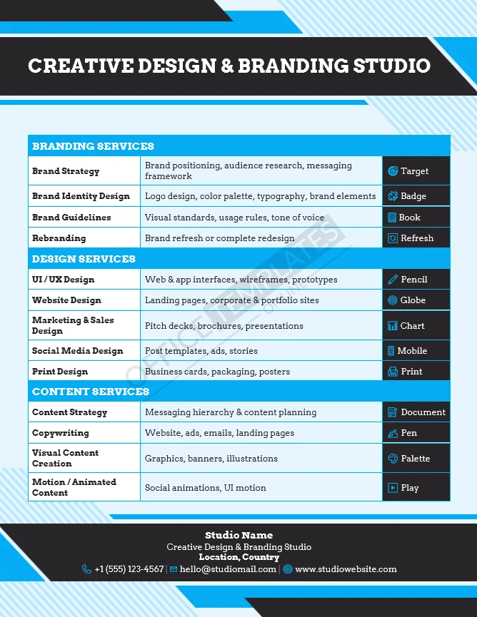 Creative Services Menu Template