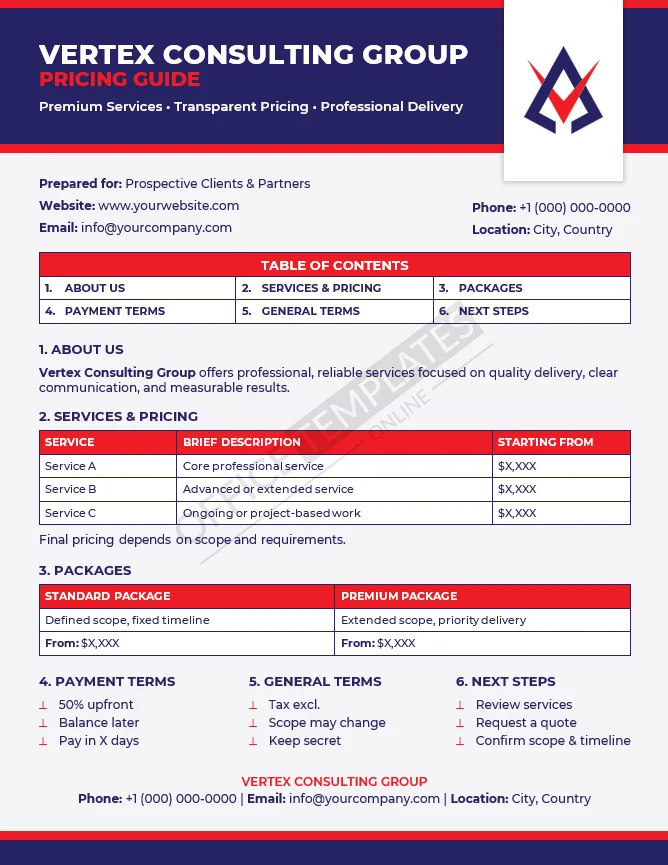 Detailed Multi-Page Pricing Guide Template