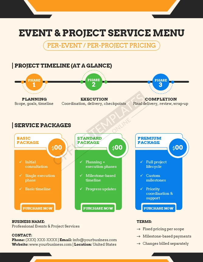 Event & Project Service Menu Template