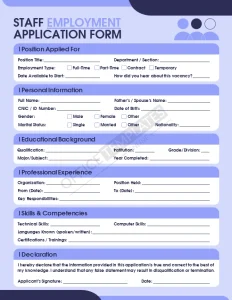 Staff Employment Application Form Template (Word)