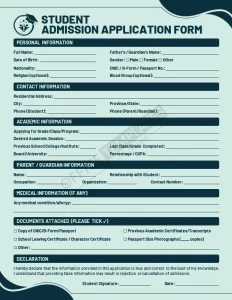 Student Admission Application Form Template (Word)