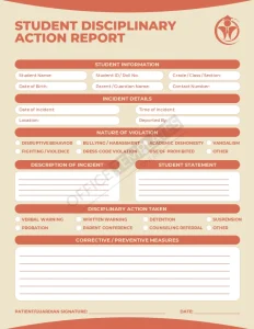 Student Disciplinary Action Report Template (Word)