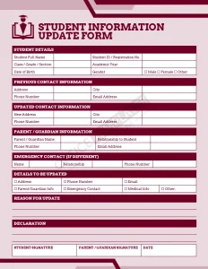Student Information Update Form Template (Word)