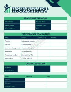 Teacher Evaluation & Performance Review Template (Word)