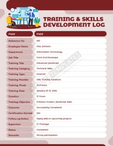Training & Skills Development Log Template