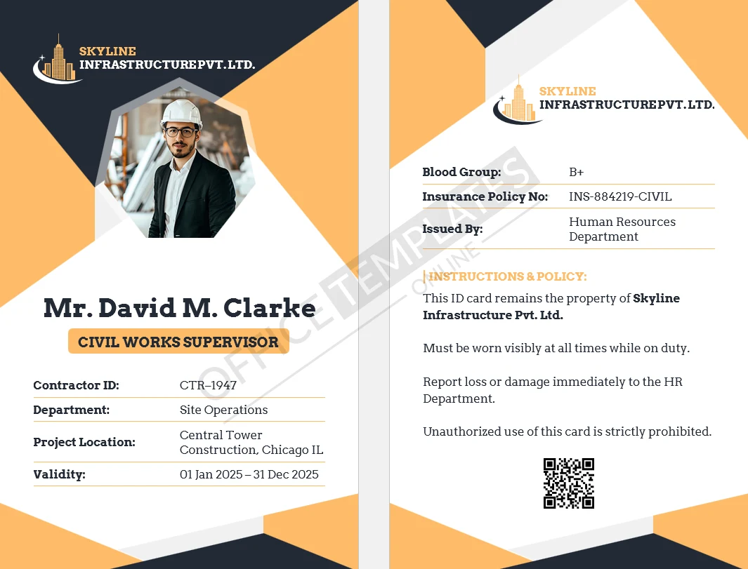 Contractor ID Card Template for Word (Site & Project Use) &ndash; Free Download