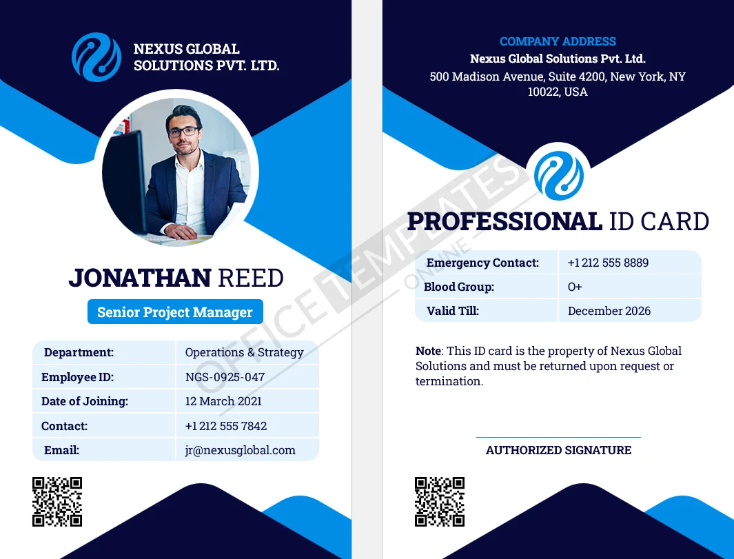 Corporate Professional ID Card Template for Word (Employee Badge) &ndash; Free Download