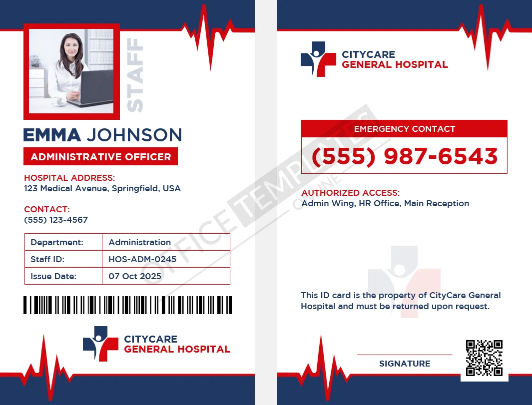 Hospital Admin Staff ID Badge Template for Word &ndash; Free Download