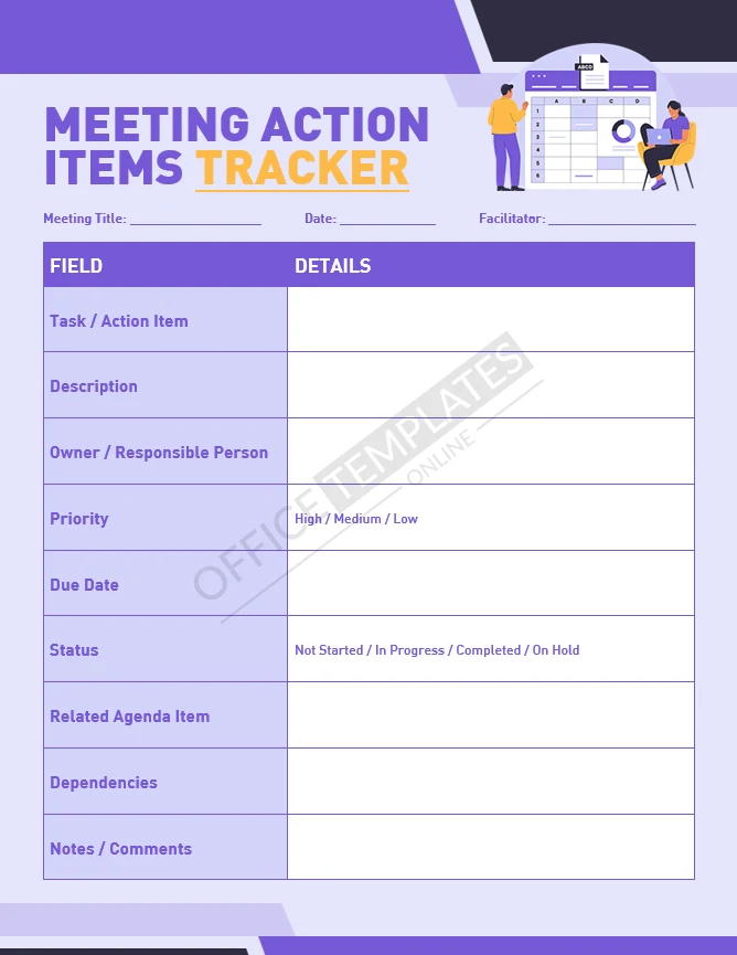 Meeting Action Items Tracker Template (Word)