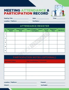 Meeting Attendance & Participation Record Template (Word)