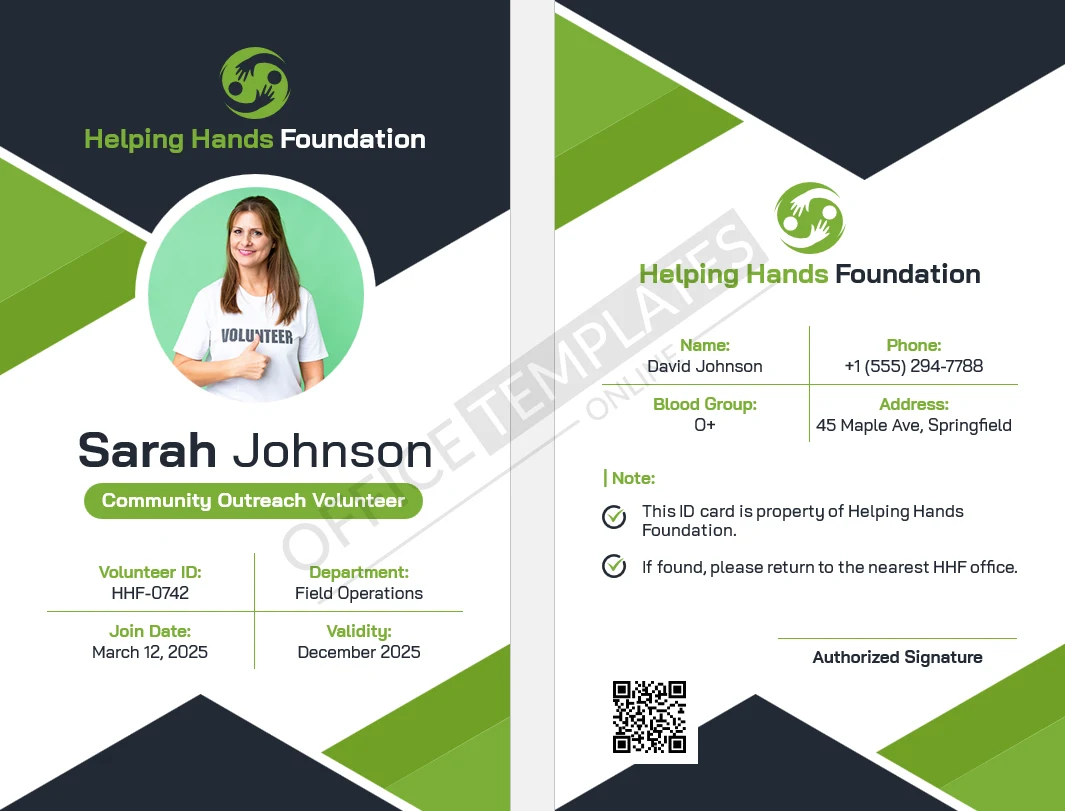 Volunteer ID Card Template for NGOs (Word, Print-Ready) &ndash; Free Download