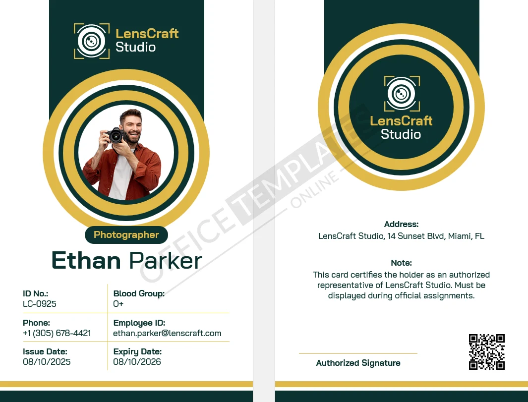 Photographer ID Card Template for Word (Studio/Assignment Badge) &ndash; Free Download