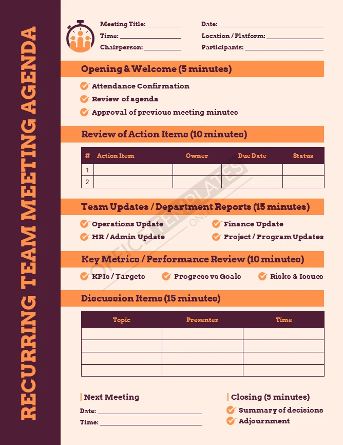 Recurring Team Meeting Agenda Template (Word)