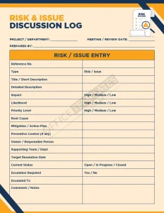 Risk & Issue Discussion Log Template (Word)