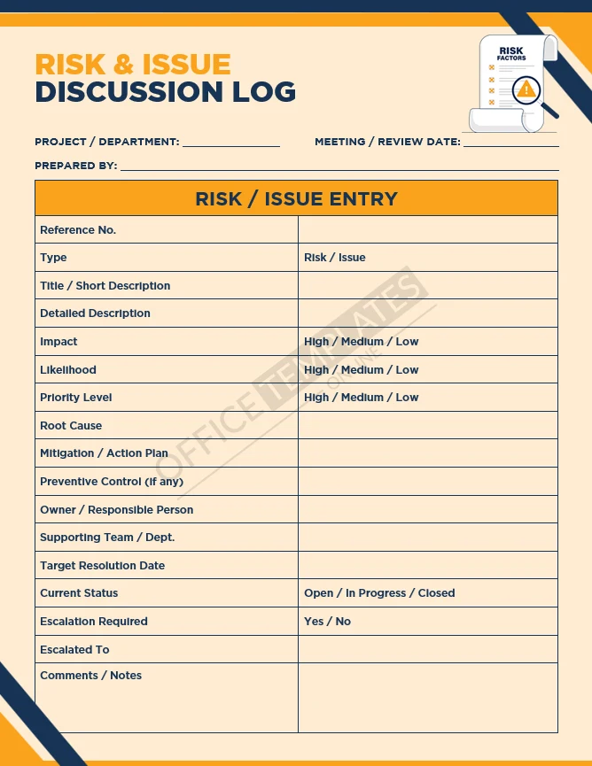 Risk & Issue Discussion Log Template (Word)