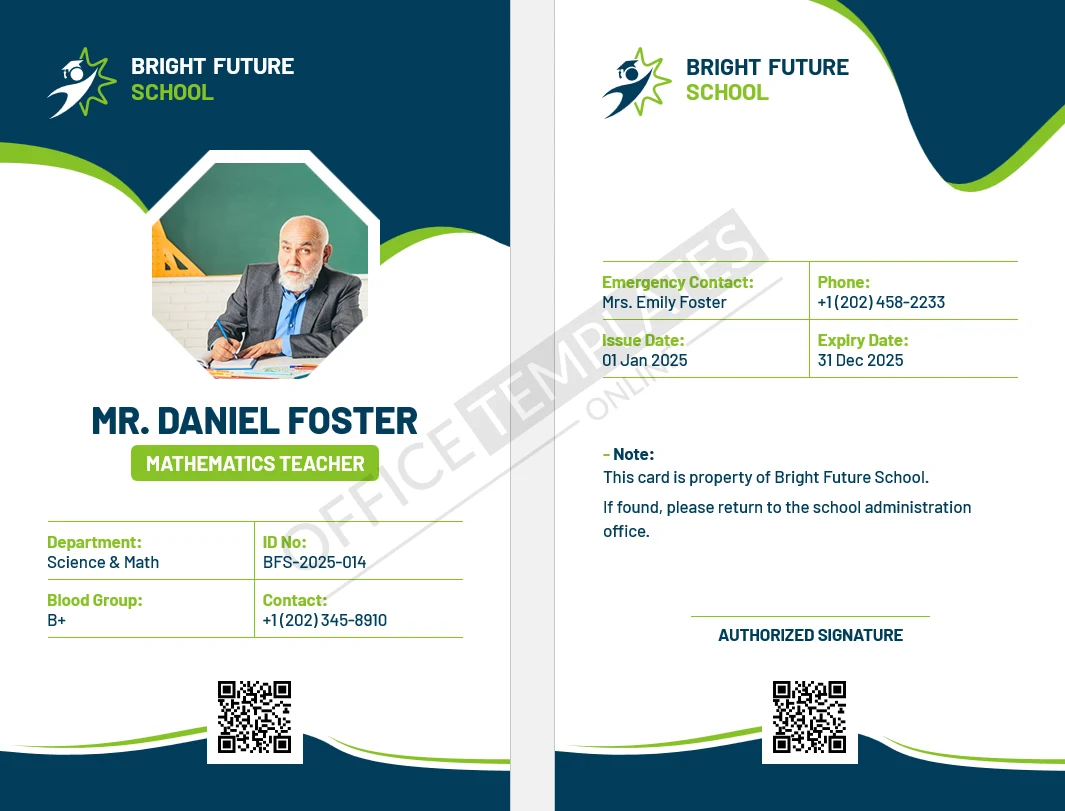 School Staff ID Card Template for Word (Teacher & Staff Badge) &ndash; Free Download