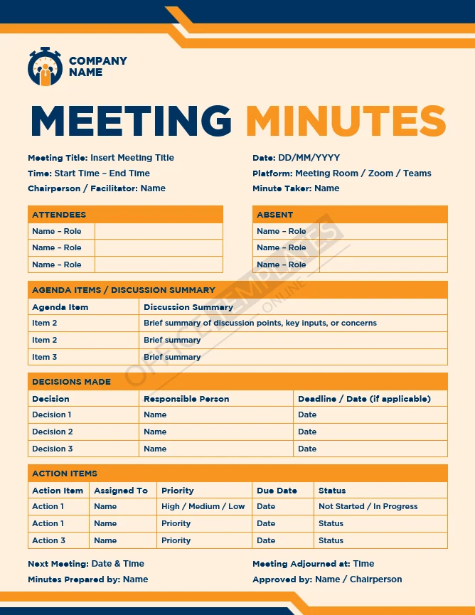 Standard Meeting Agenda Template (Word)