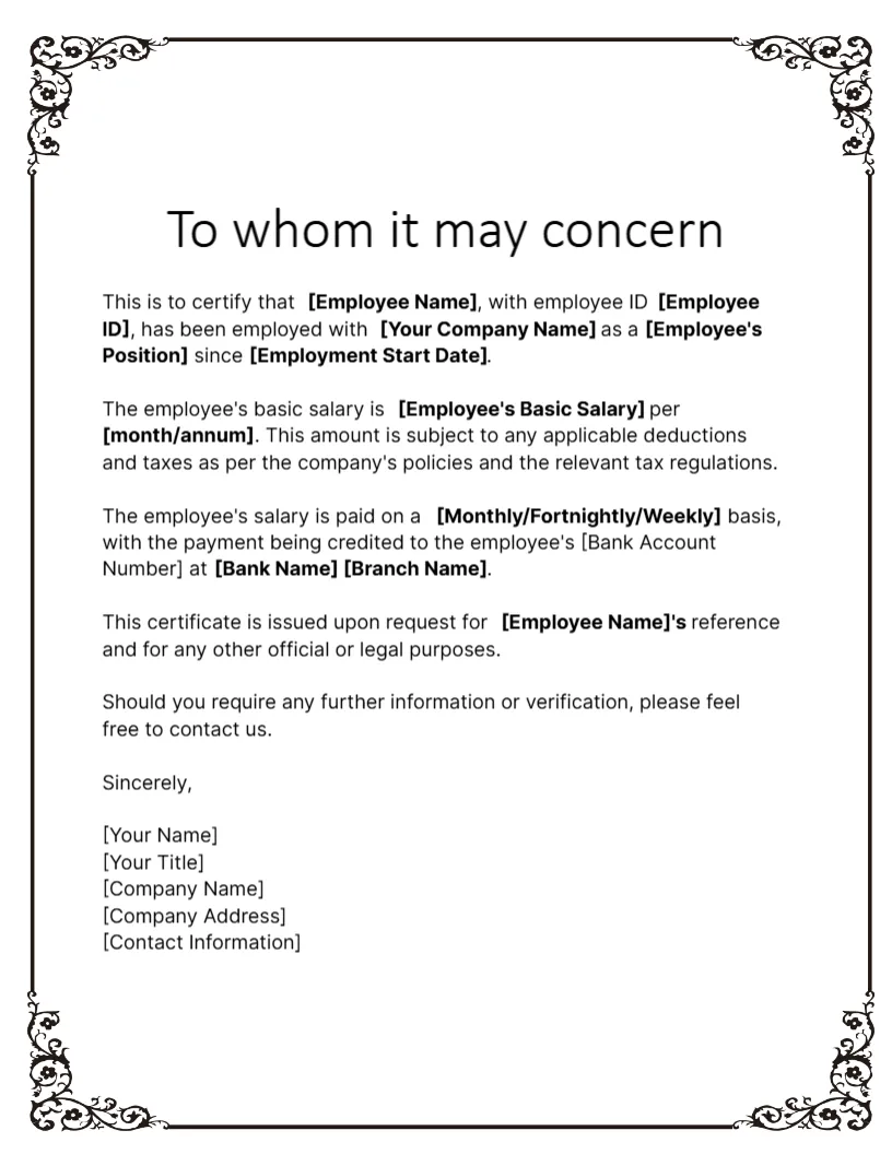 Basic Salary Certificate