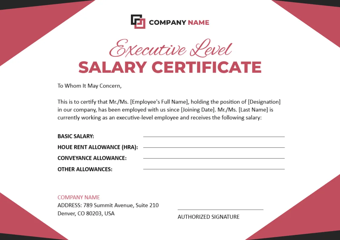 Executive-Level Salary Certificate