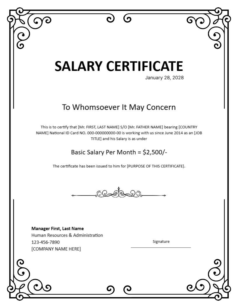 General Salary Certificate
