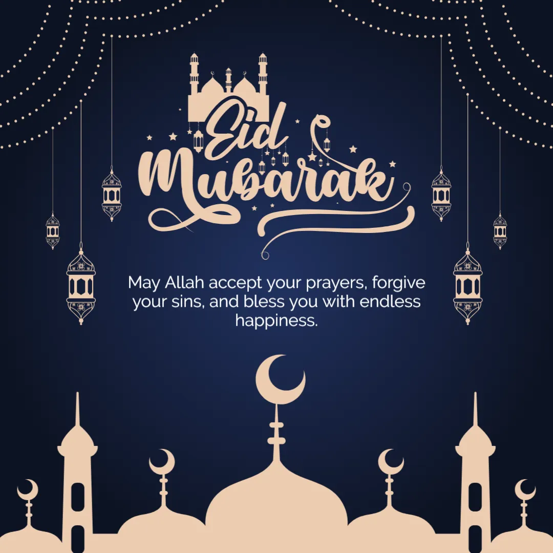 Golden Crescent Eid Mubarak Wishes Card