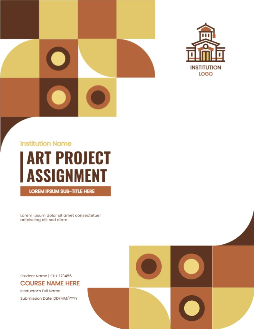 Cover Page for Art Project Assignment