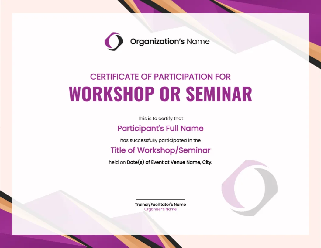 Workshop or Seminar Participation Certificate Template
